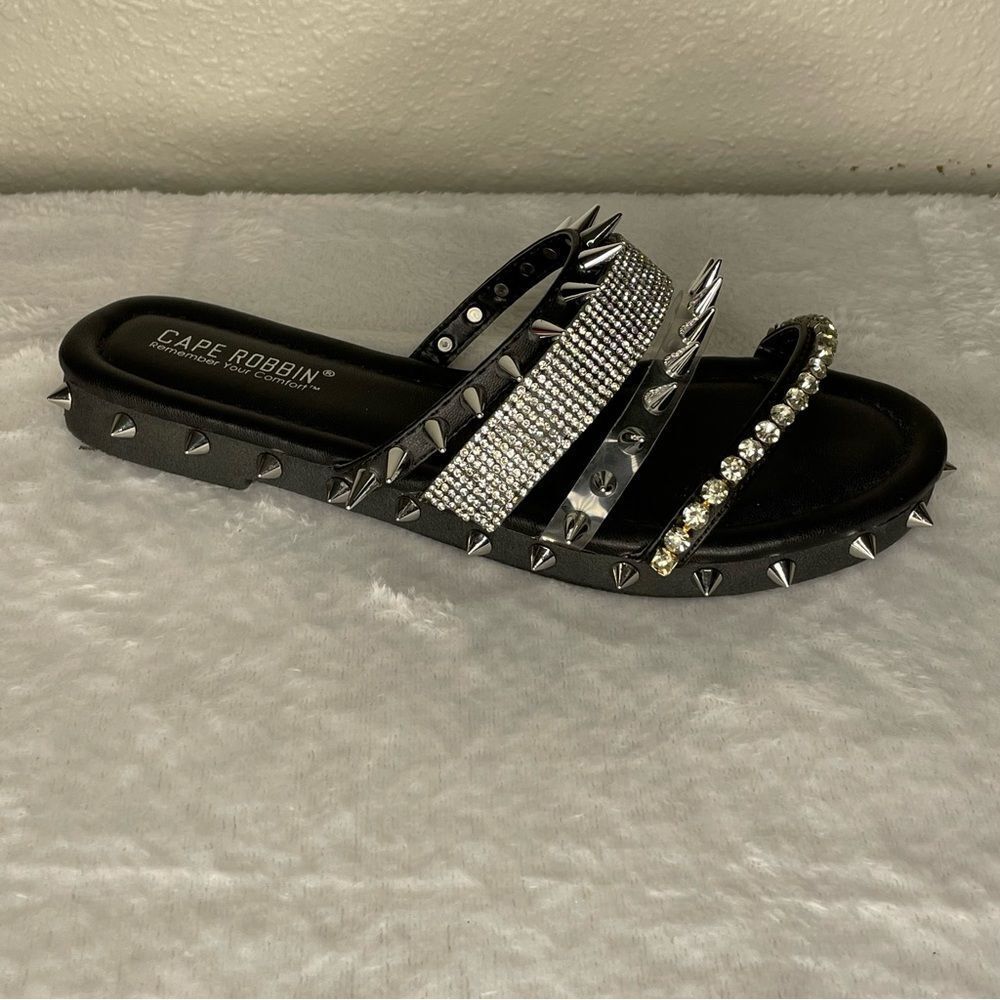 CAPE ROBBIN XTREME SLIDES Shoes Silver Metal with spikes and rhinestones BLACK 6 - Picture 3 of 10